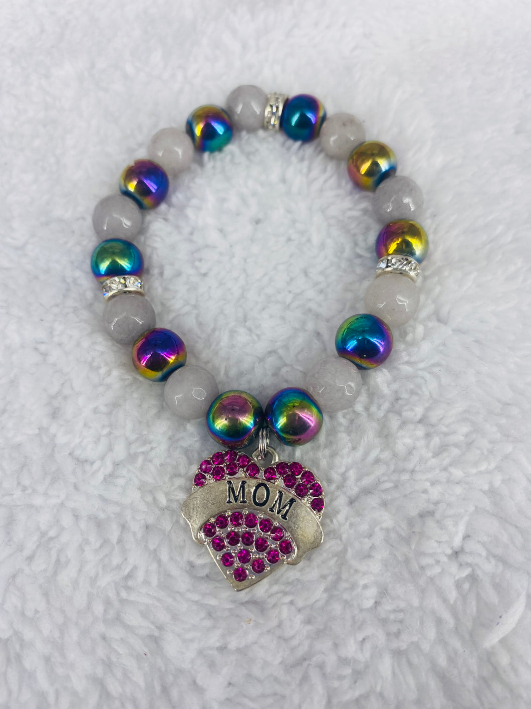 Gray and Rainbow Hematite Mom Bracelet